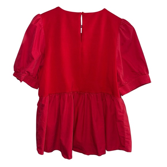 Anthropologie Red Puff Sleeve babydoll peplum Blouse valentines cottagecore - Picture 3 of 7